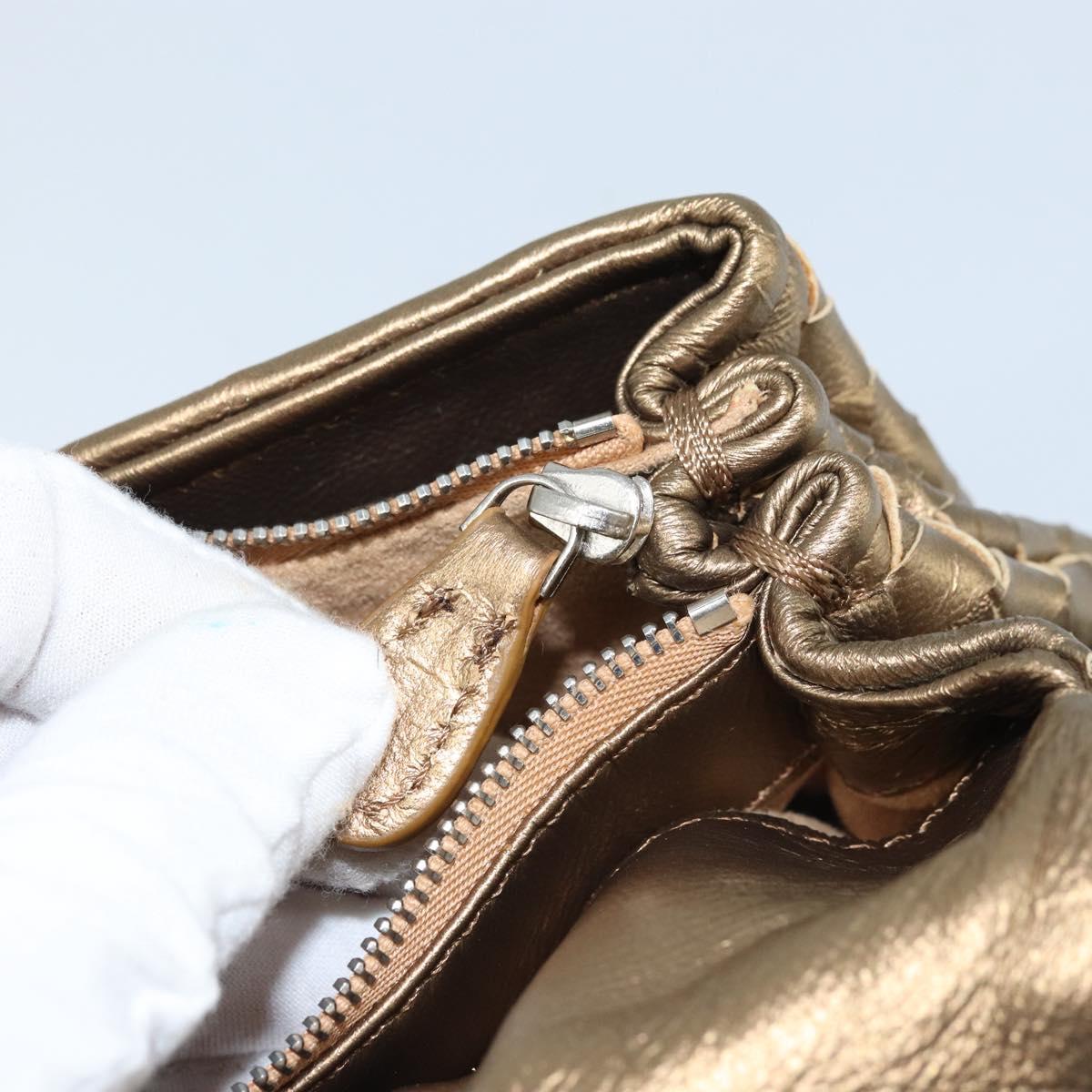 BOTTEGA VENETA INTRECCIATO Clutch Bag Leather Gold Auth 174147