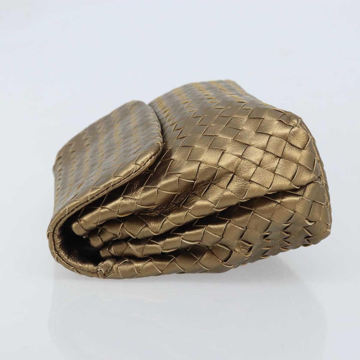 BOTTEGA VENETA INTRECCIATO Clutch Bag Leather Gold Auth 174147