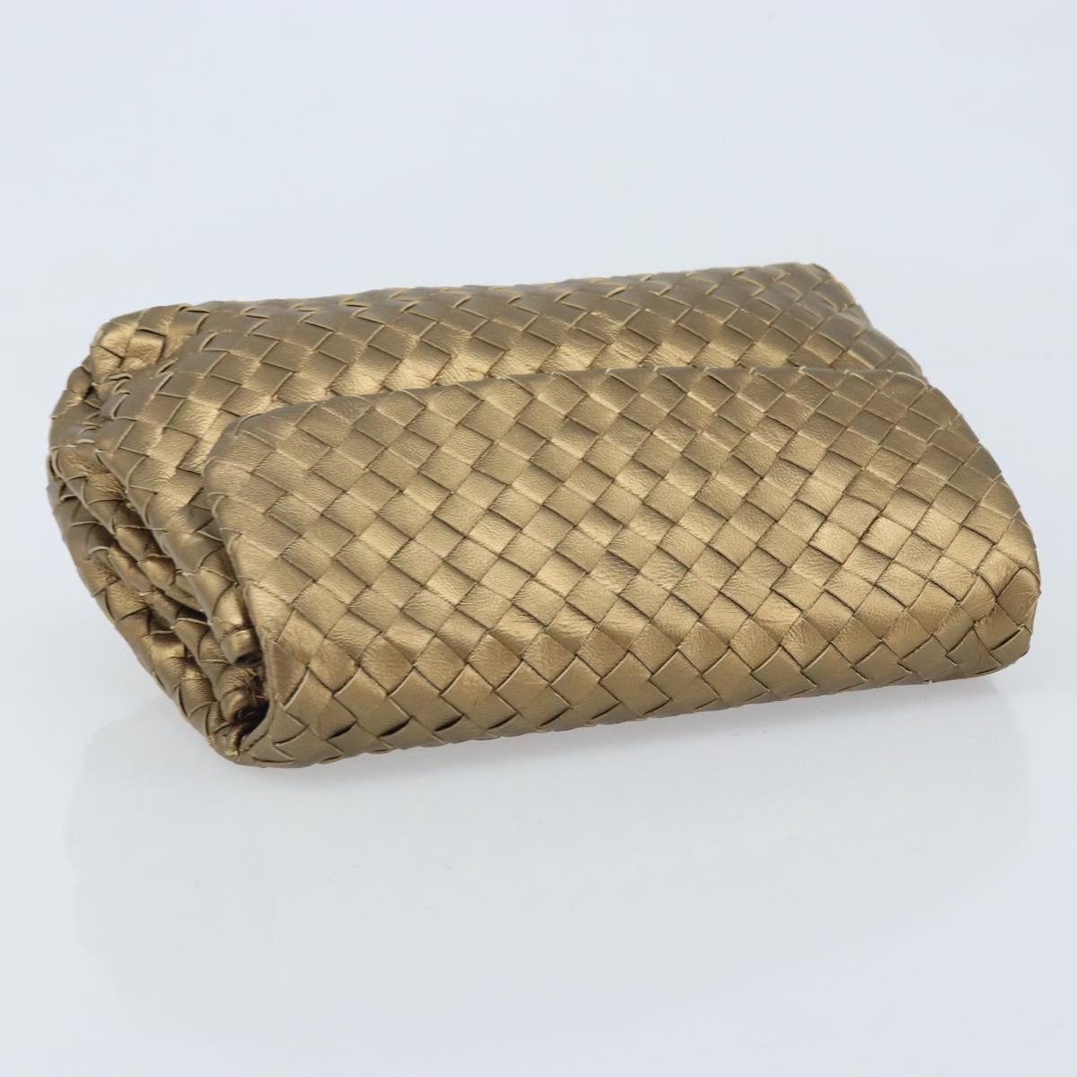 BOTTEGA VENETA INTRECCIATO Clutch Bag Leather Gold Auth 174147