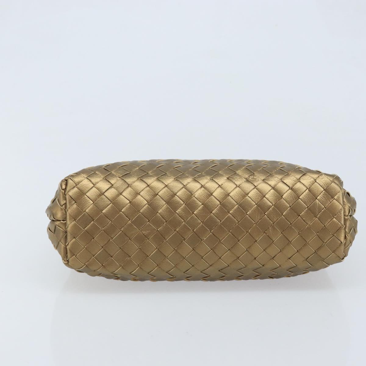 BOTTEGA VENETA INTRECCIATO Clutch Bag Leather Gold Auth 174147
