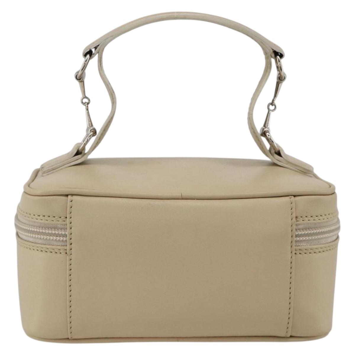 GUCCI Horsebit Vanity Hand Bag Leather Beige Silver 032 1956 0141 Auth 174163