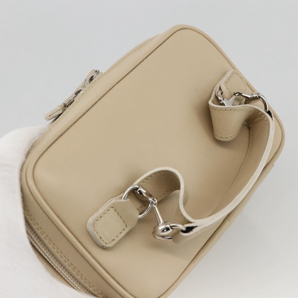 GUCCI Horsebit Vanity Hand Bag Leather Beige Silver 032 1956 0141 Auth 174163