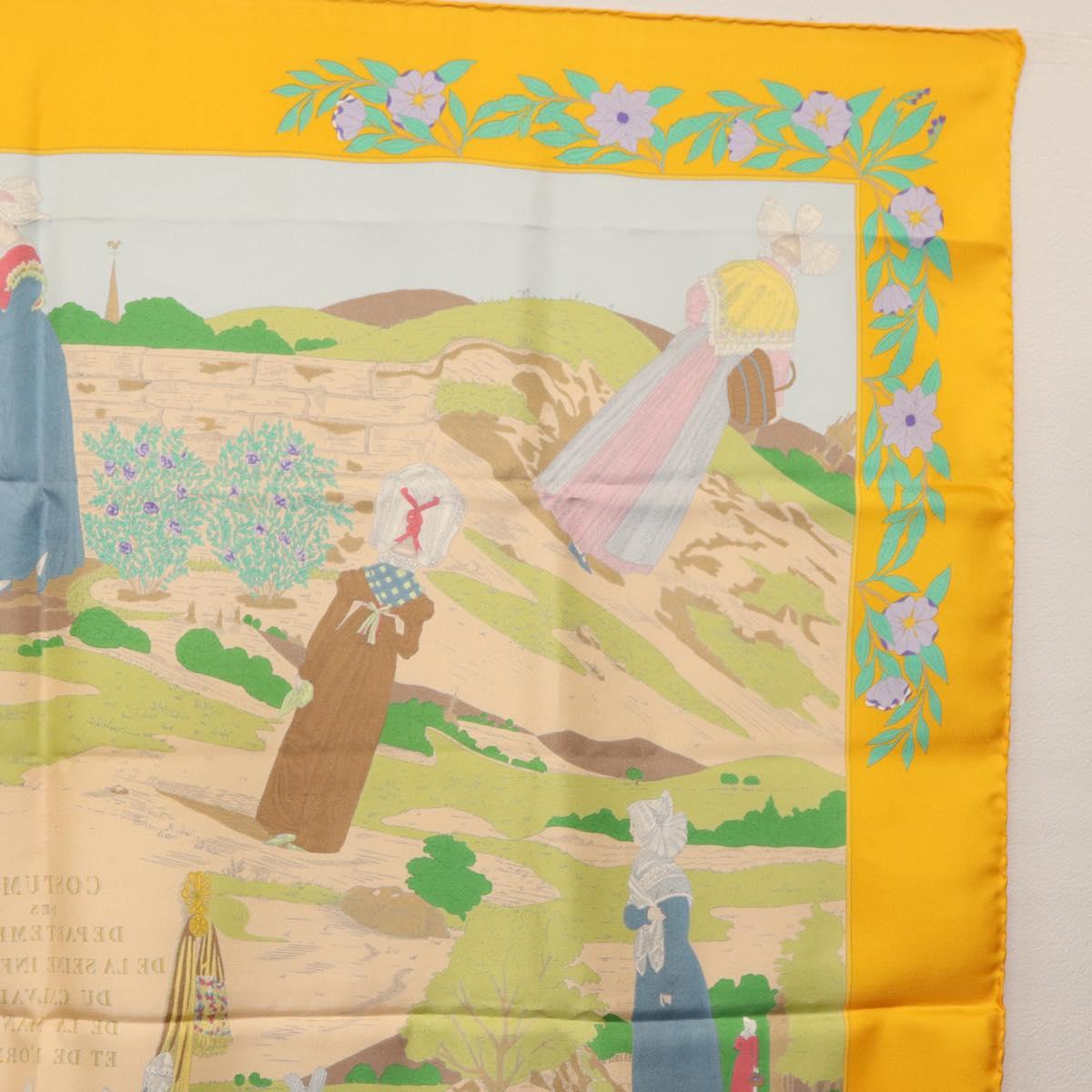 HERMES Carre 90 Scarf ""COSTUMES DES DEPARTEMENTS"" Silk Yellow Auth 174178A