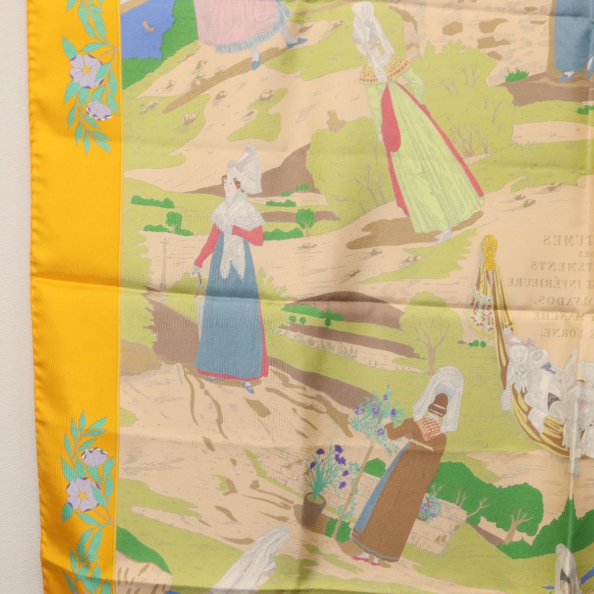 HERMES Carre 90 Scarf ""COSTUMES DES DEPARTEMENTS"" Silk Yellow Auth 174178A