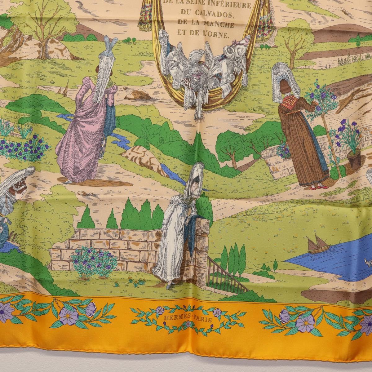 HERMES Carre 90 Scarf ""COSTUMES DES DEPARTEMENTS"" Silk Yellow Auth 174178A