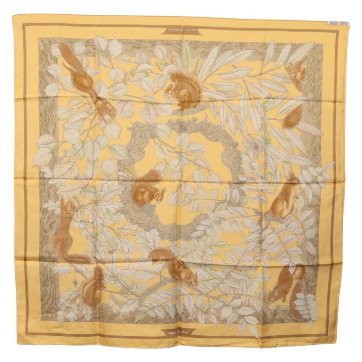 HERMES Carre 90 Scarf ""CASSE NOISETTE"" Silk Yellow Auth 174180A