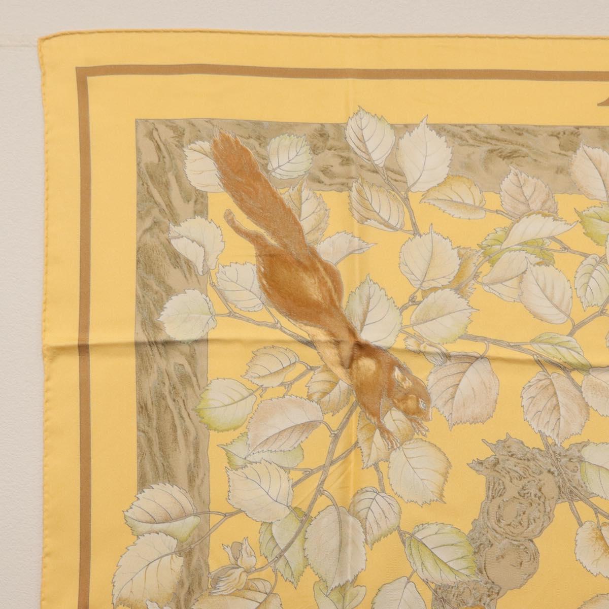 HERMES Carre 90 Scarf ""CASSE NOISETTE"" Silk Yellow Auth 174180A