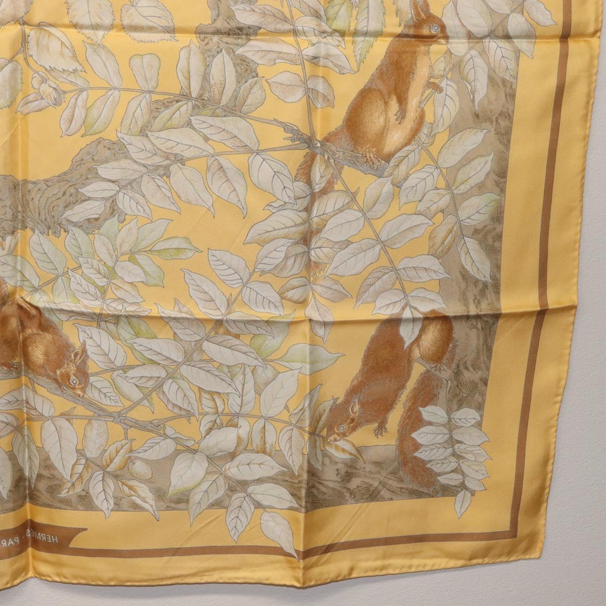 HERMES Carre 90 Scarf ""CASSE NOISETTE"" Silk Yellow Auth 174180A