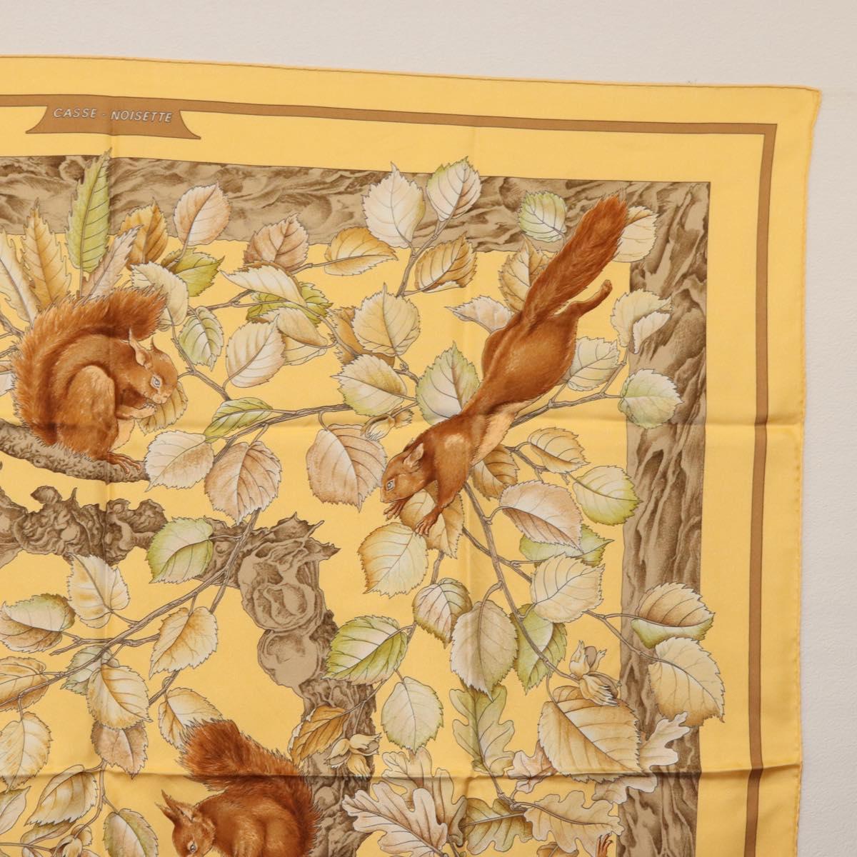HERMES Carre 90 Scarf ""CASSE NOISETTE"" Silk Yellow Auth 174180A