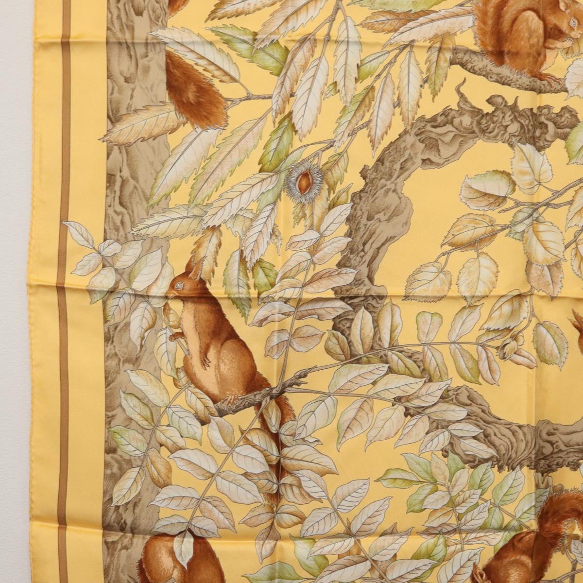 HERMES Carre 90 Scarf ""CASSE NOISETTE"" Silk Yellow Auth 174180A