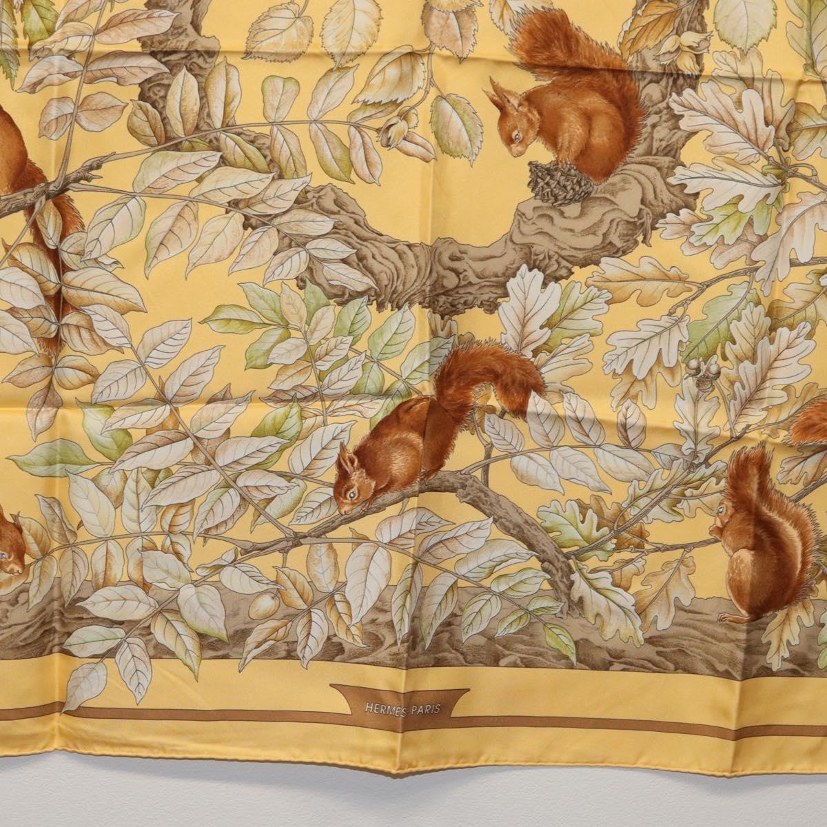 HERMES Carre 90 Scarf ""CASSE NOISETTE"" Silk Yellow Auth 174180A