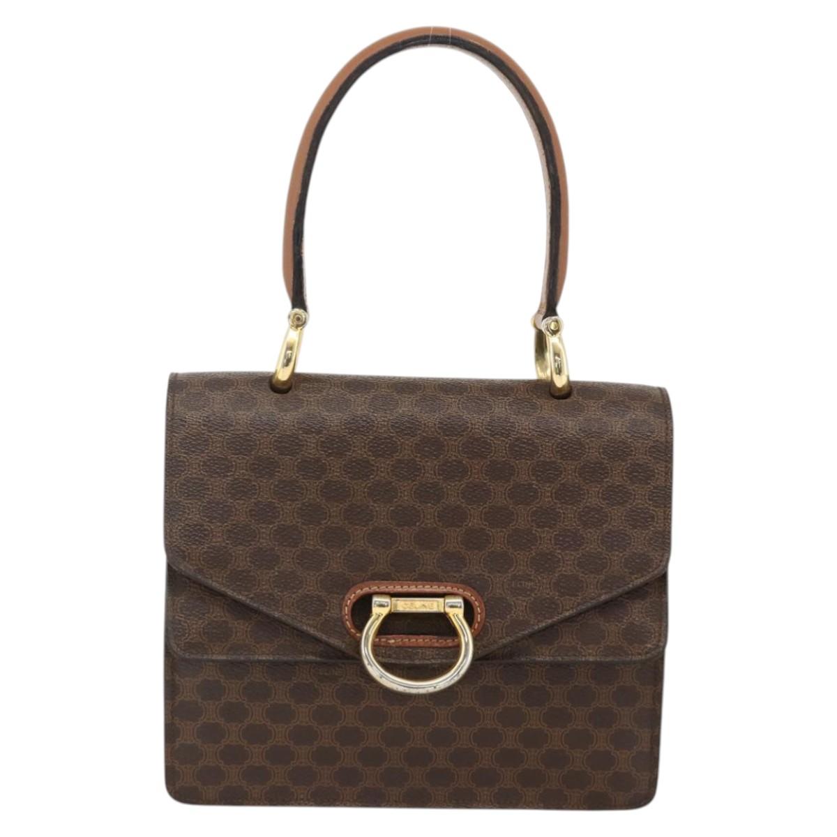 CELINE Macadam Canvas Hand Bag PVC Leather Brown Gold Auth 174191A