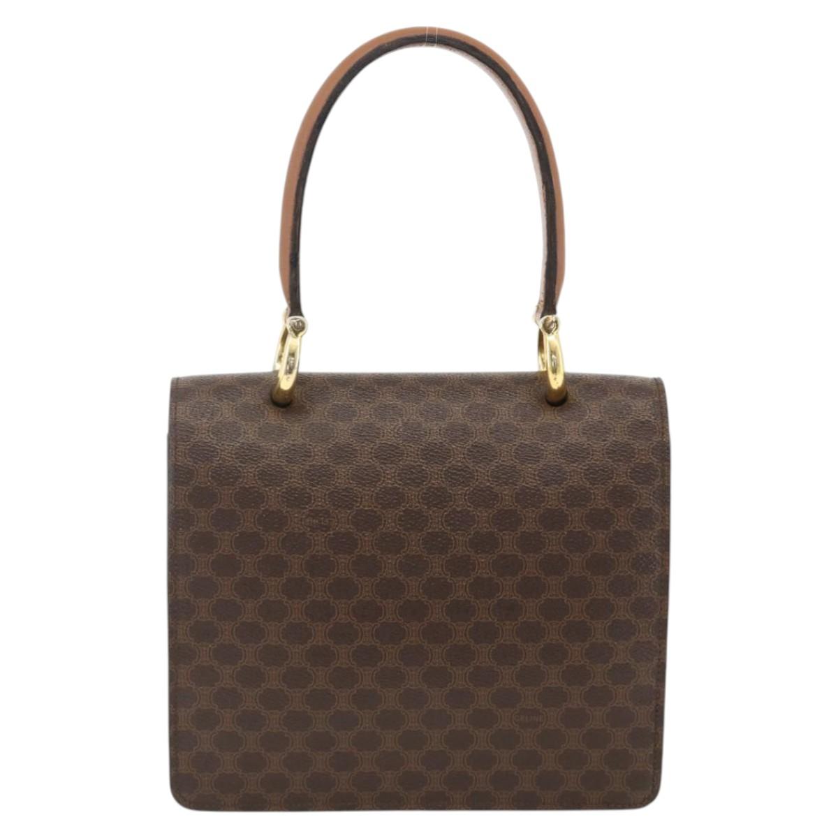 CELINE Macadam Canvas Hand Bag PVC Leather Brown Gold Auth 174191A