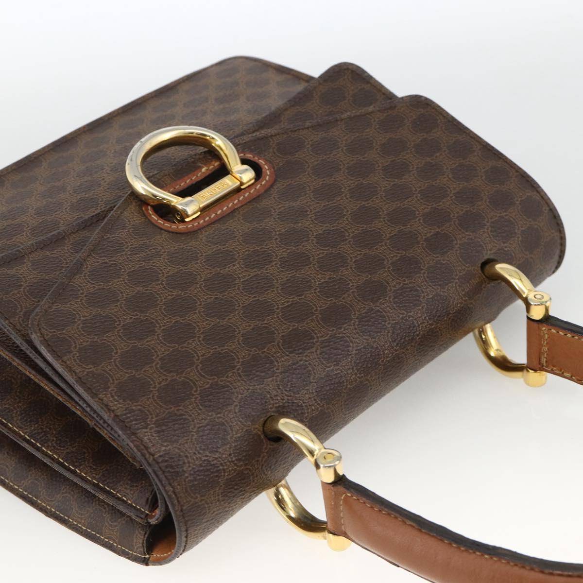 CELINE Macadam Canvas Hand Bag PVC Leather Brown Gold Auth 174191A