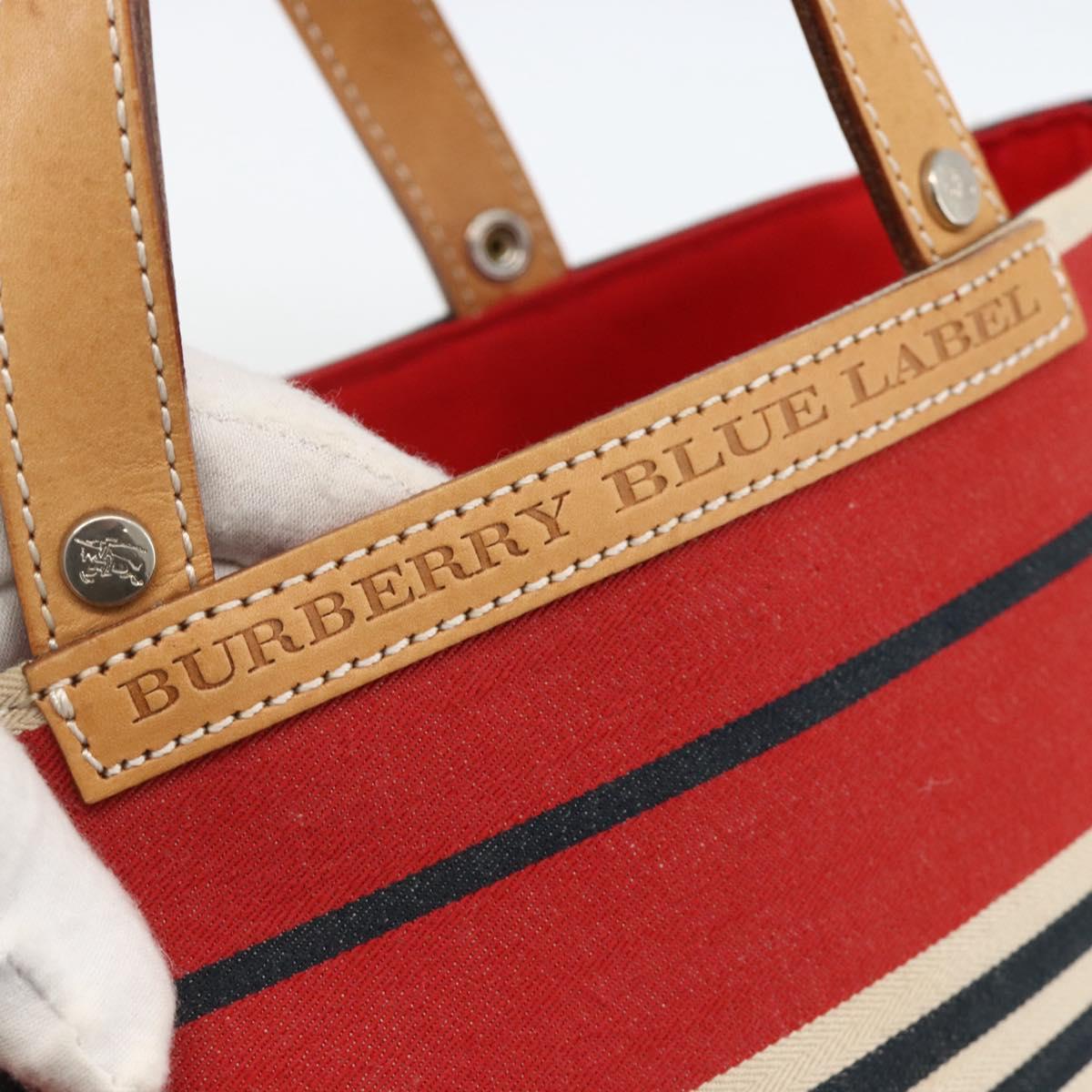 BURBERRY Nova Check Blue Label Hand Bag Canvas Beige Red Auth 174197