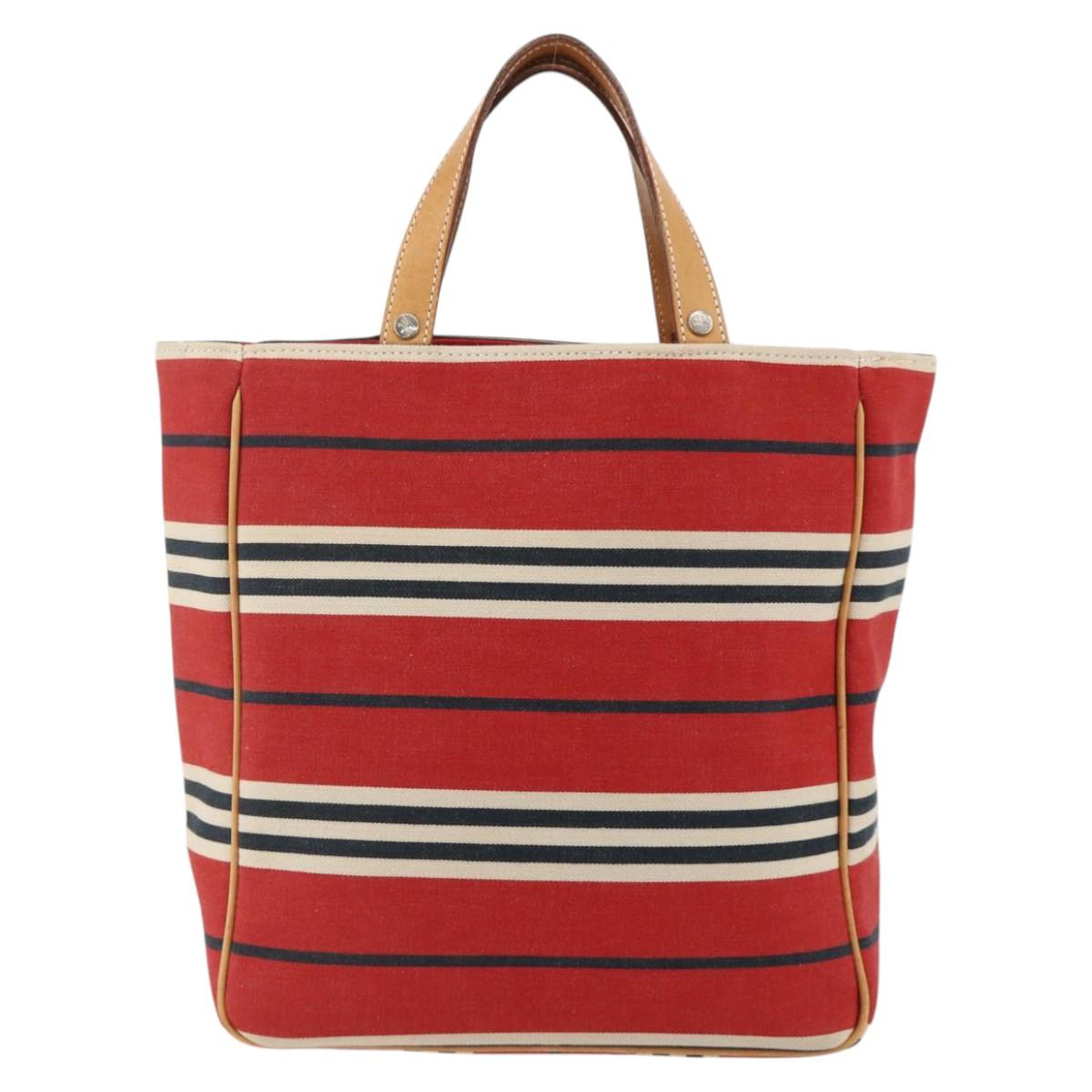 BURBERRY Nova Check Blue Label Hand Bag Canvas Beige Red Auth 174197