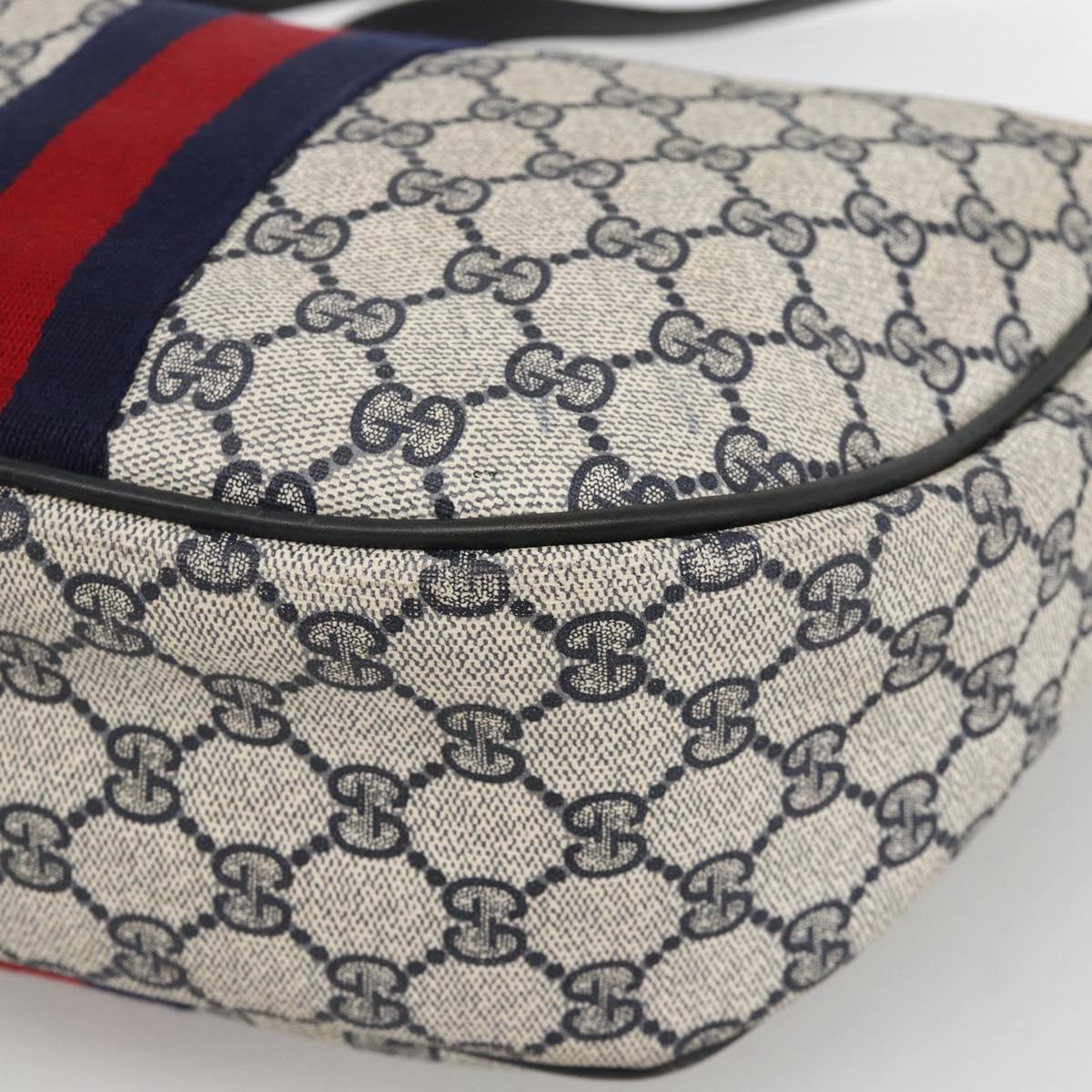 GUCCI GG Supreme Sherry Line Shoulder Bag PVC Navy Gold Auth 174198A