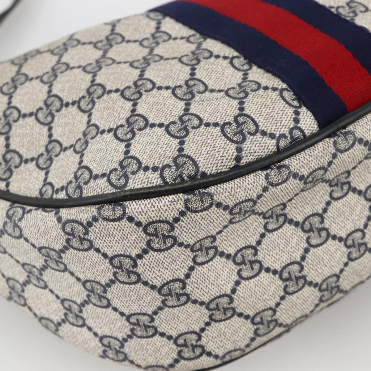 GUCCI GG Supreme Sherry Line Shoulder Bag PVC Navy Gold Auth 174198A