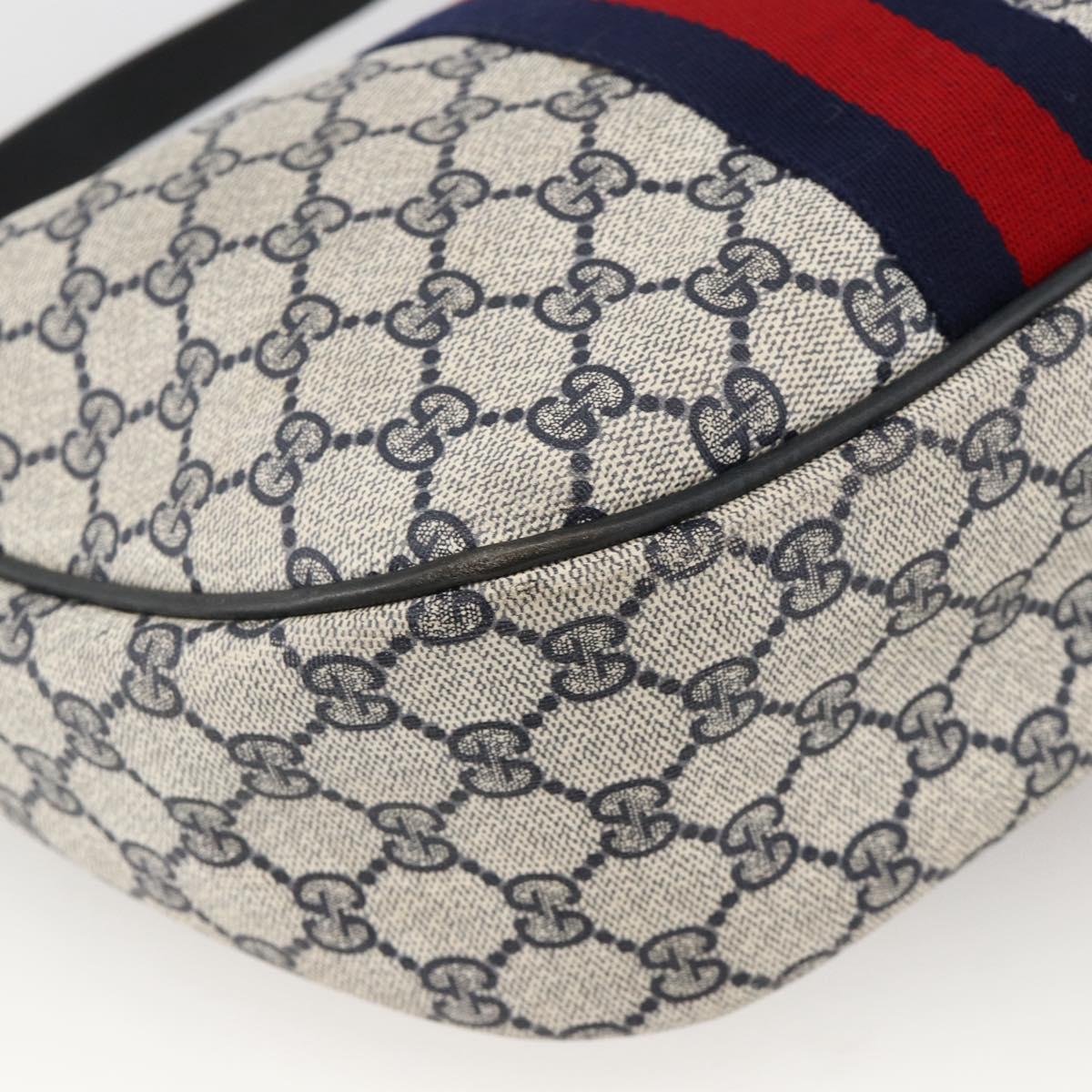 GUCCI GG Supreme Sherry Line Shoulder Bag PVC Navy Gold Auth 174198A