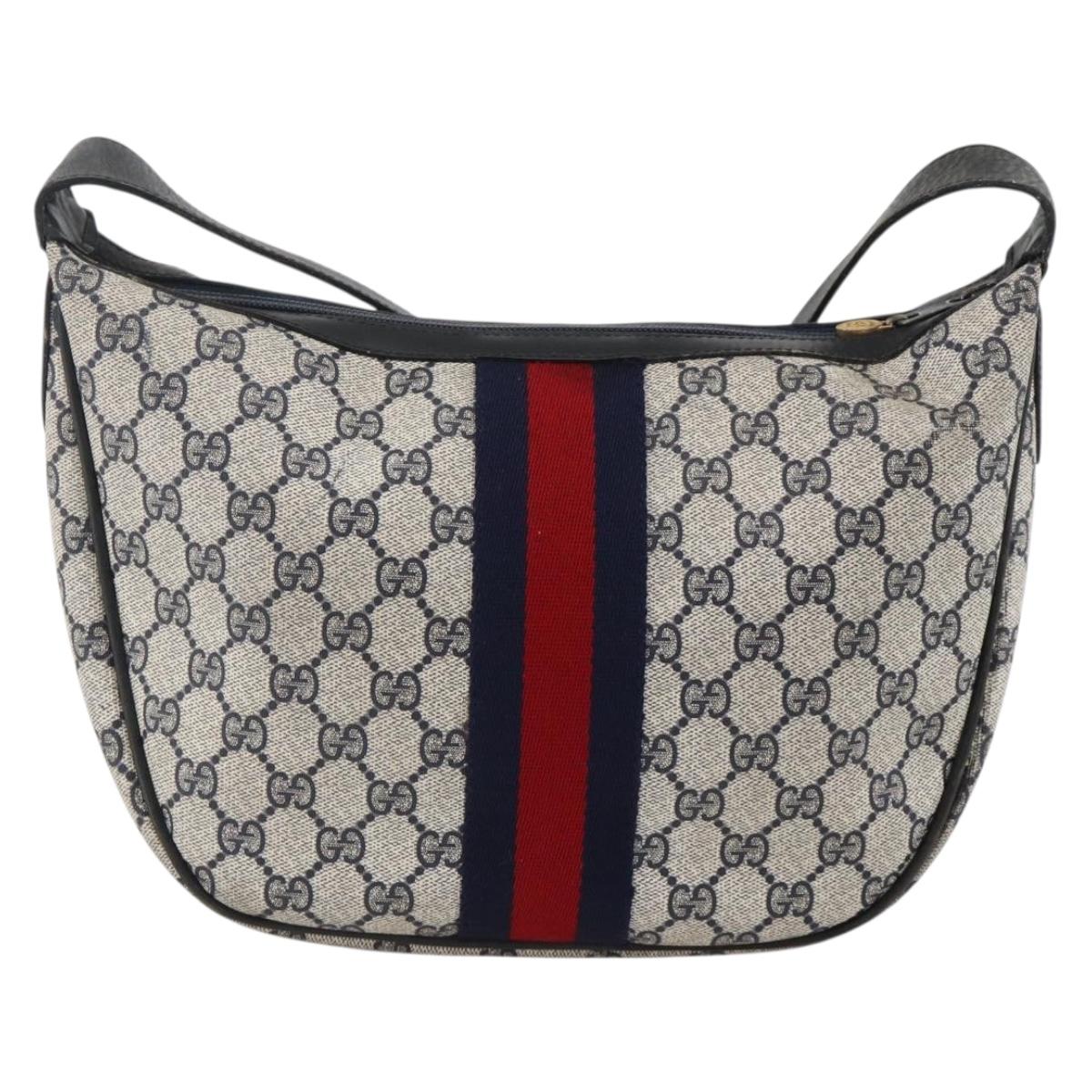 GUCCI GG Supreme Sherry Line Shoulder Bag PVC Navy Gold Auth 174198A