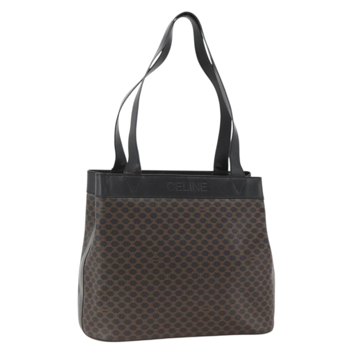 CELINE Macadam Canvas Tote Bag PVC Leather Black Gold Auth 174199