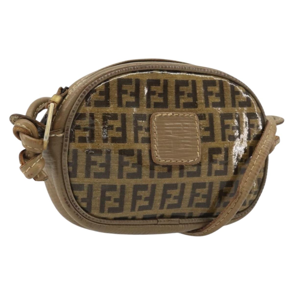 FENDI Zucchino Canvas Shoulder Bag Coated Canvas Beige Auth 174202A