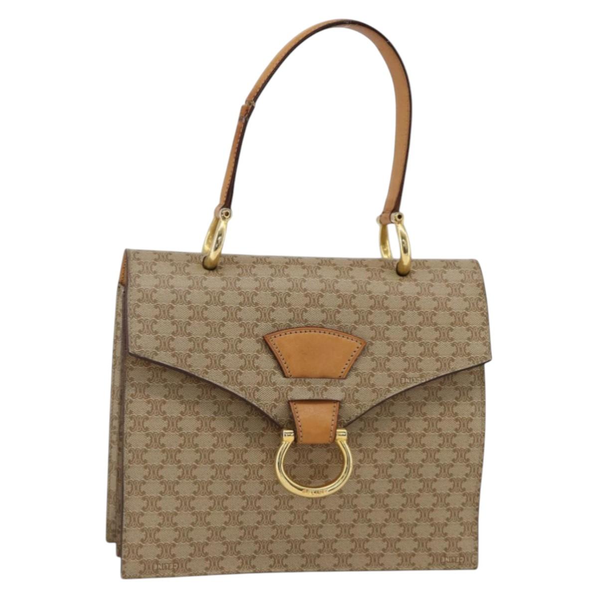 CELINE Macadam Canvas Hand Bag PVC Beige Gold Auth 174213