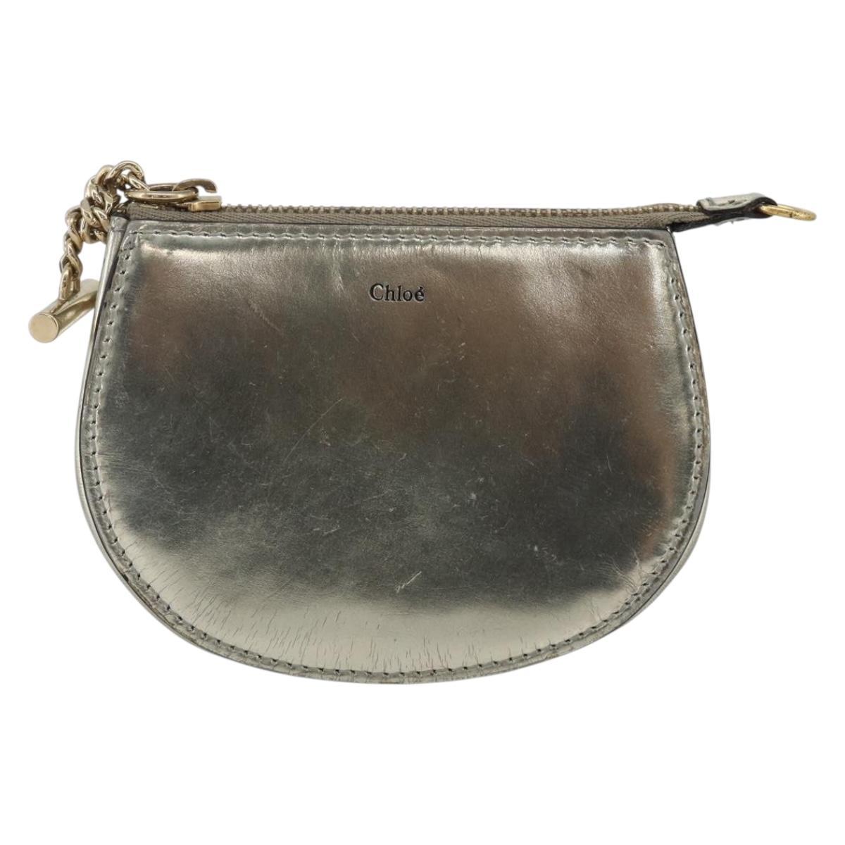 Chloe Pouch Leather Silver Gold Auth 174214A