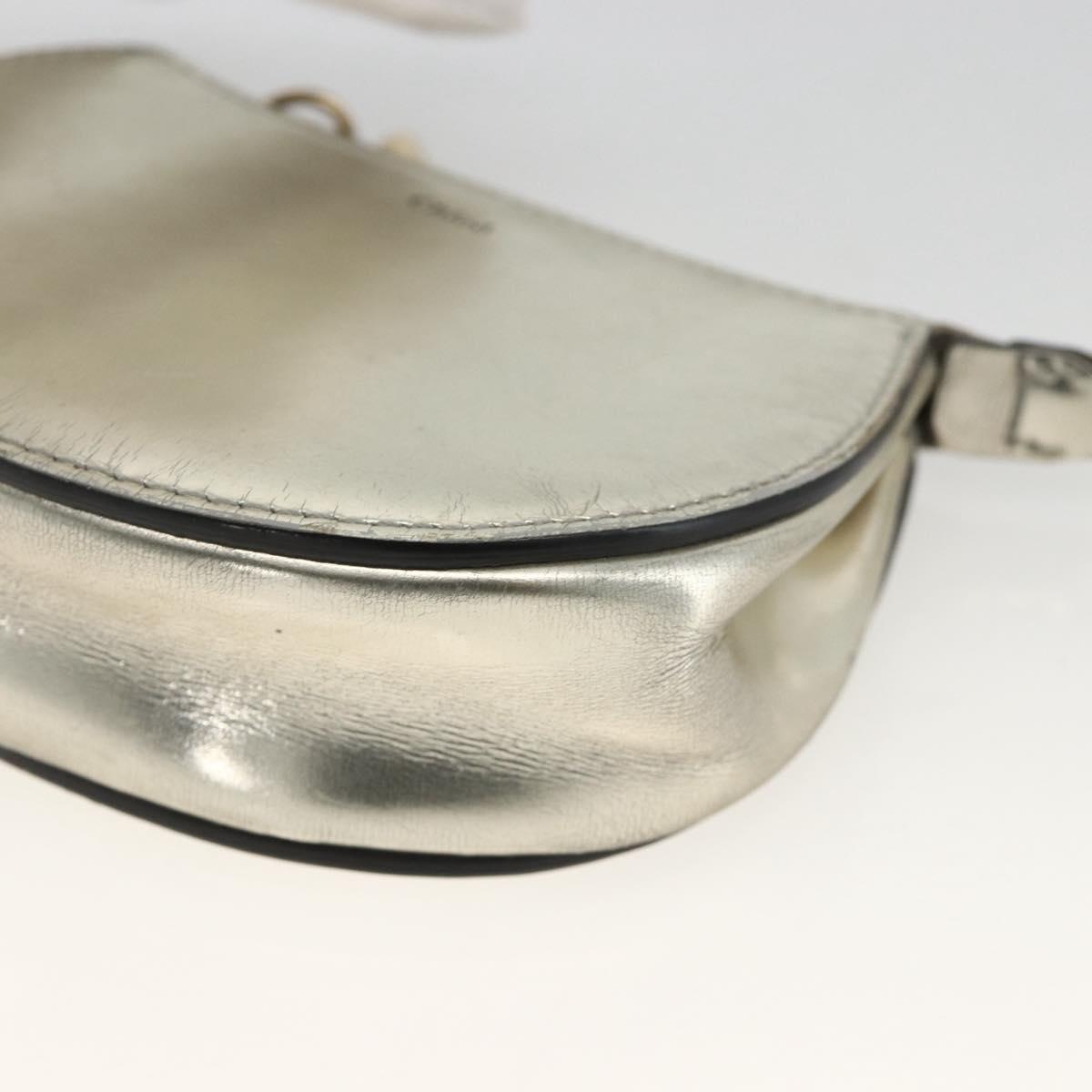 Chloe Pouch Leather Silver Gold Auth 174214A