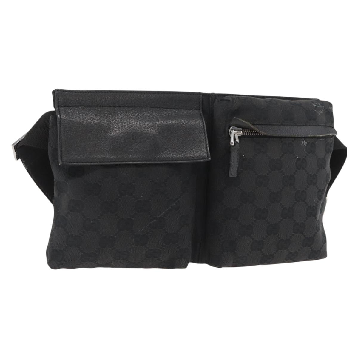 GUCCI GG Canvas Waist bag Black Silver 28566 Auth 174304