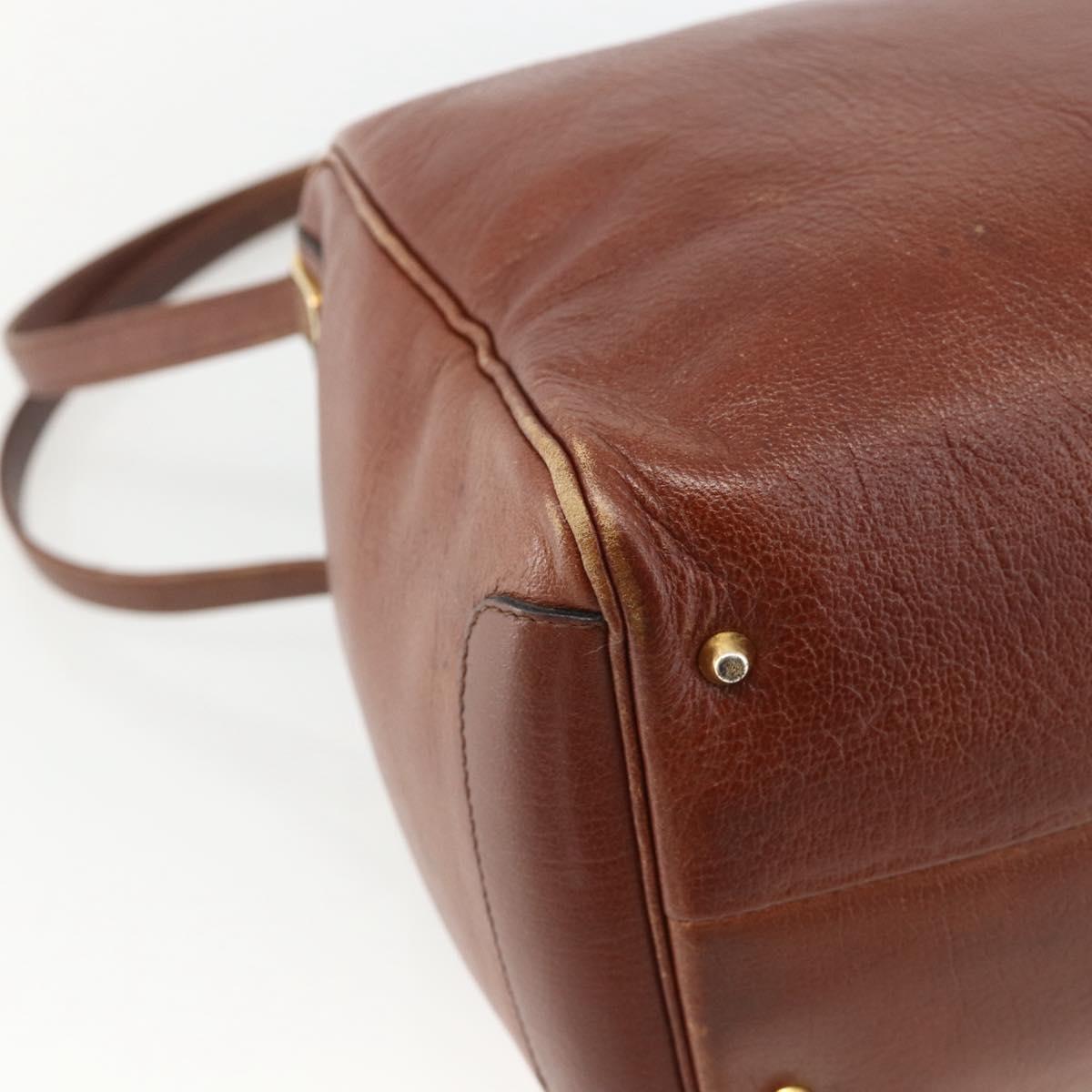 Christian Dior Shoulder Bag Leather Brown Gold Auth 174305A