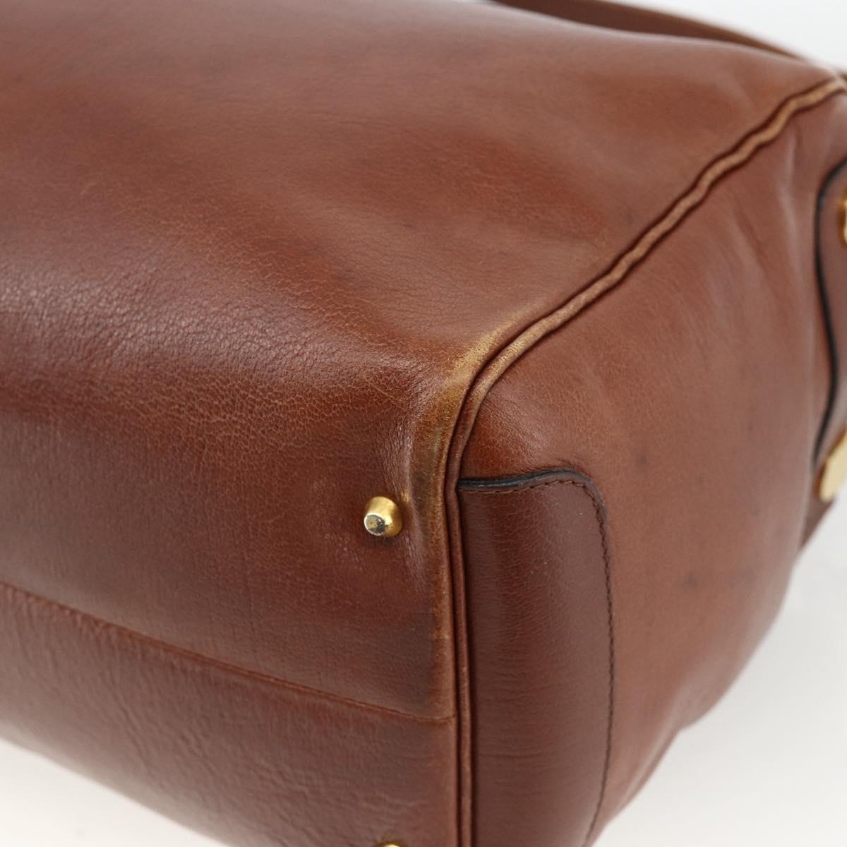Christian Dior Shoulder Bag Leather Brown Gold Auth 174305A
