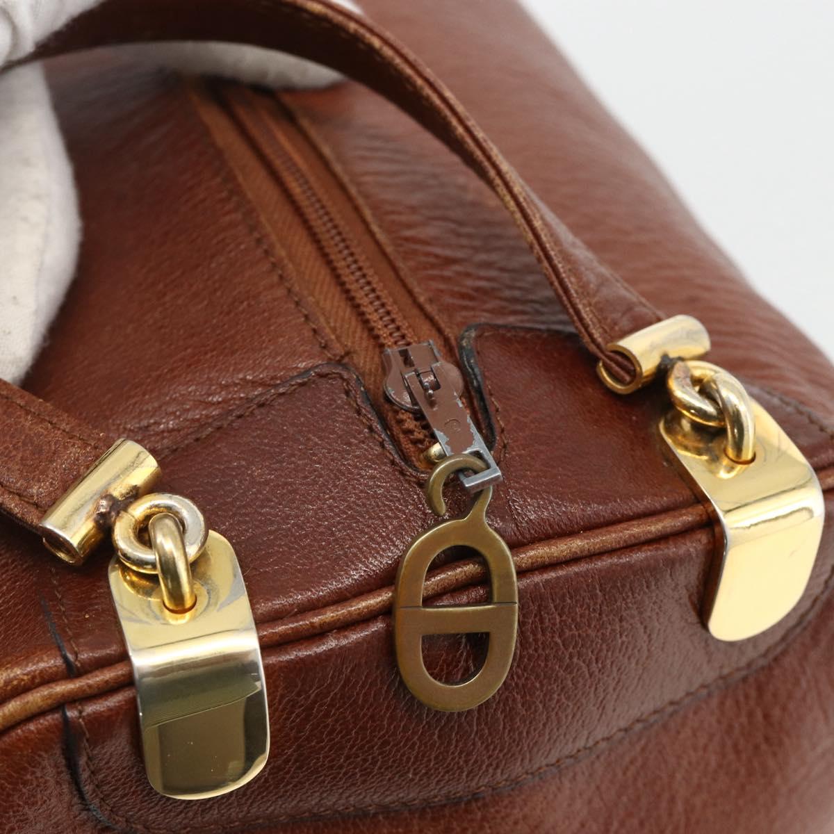 Christian Dior Shoulder Bag Leather Brown Gold Auth 174305A