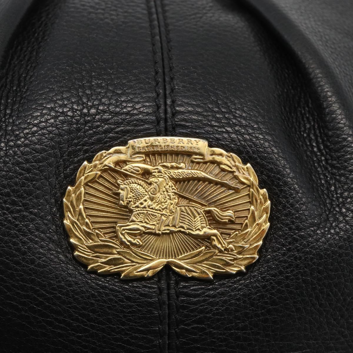 BURBERRY Shoulder Bag Leather Black Gold Auth 174317A