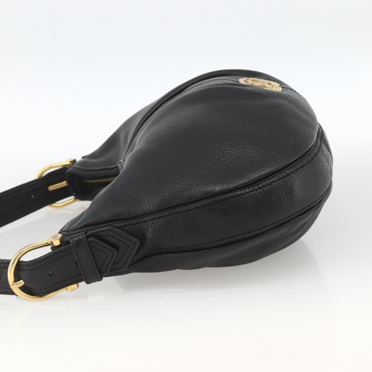 BURBERRY Shoulder Bag Leather Black Gold Auth 174317A