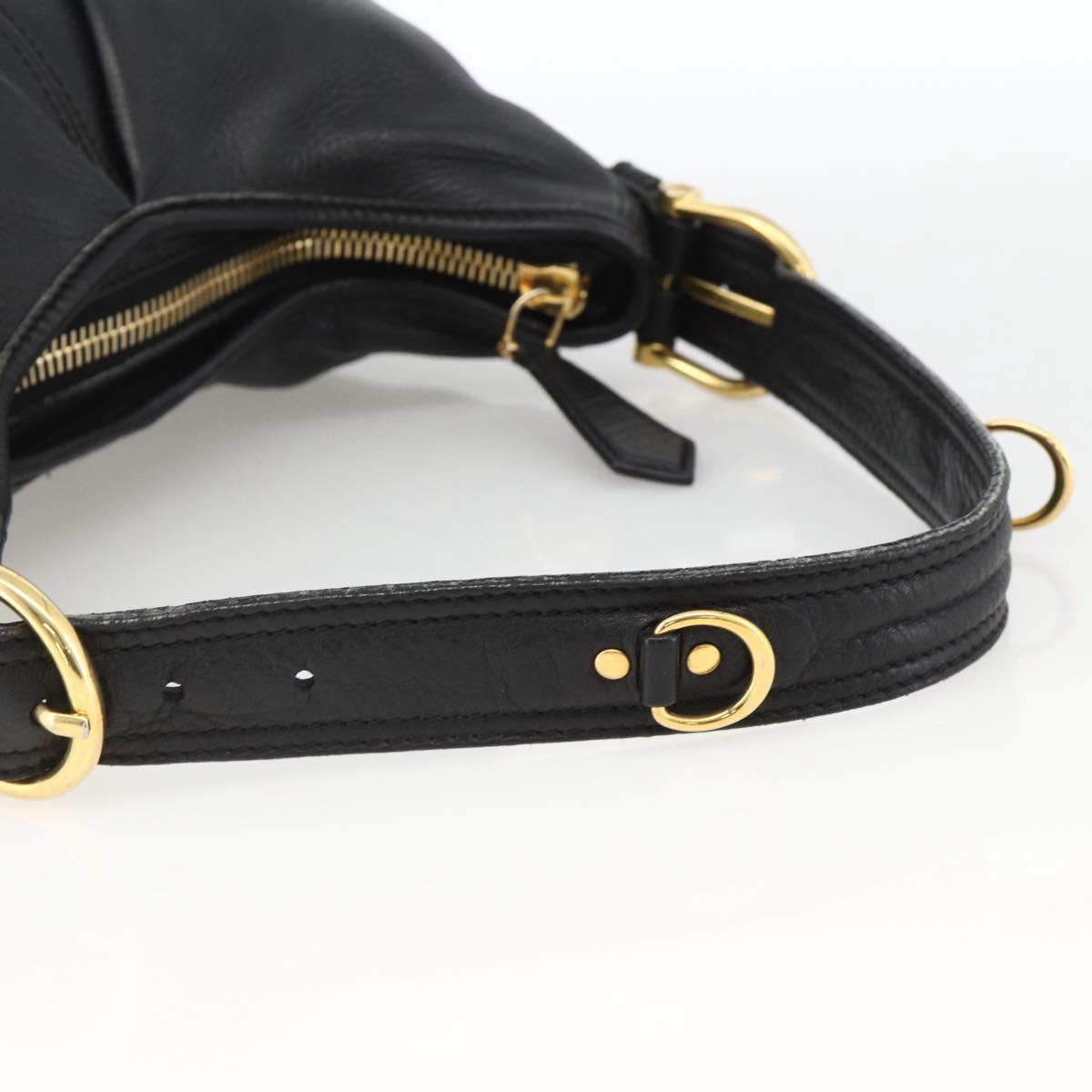BURBERRY Shoulder Bag Leather Black Gold Auth 174317A