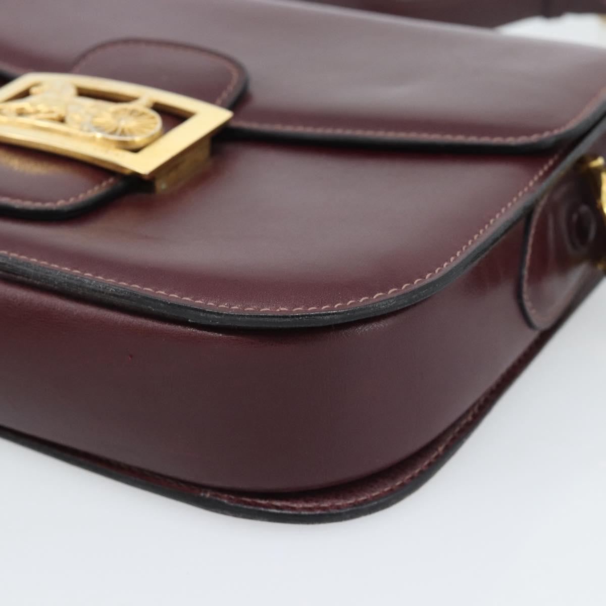 CELINE Horse Carriage Shoulder Bag Leather Bordeaux Gold Auth 174318A