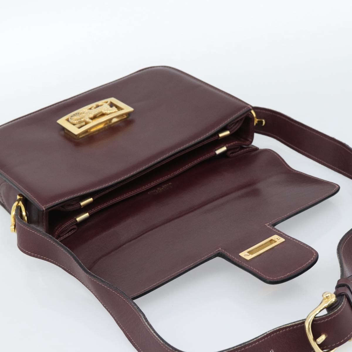 CELINE Horse Carriage Shoulder Bag Leather Bordeaux Gold Auth 174318A