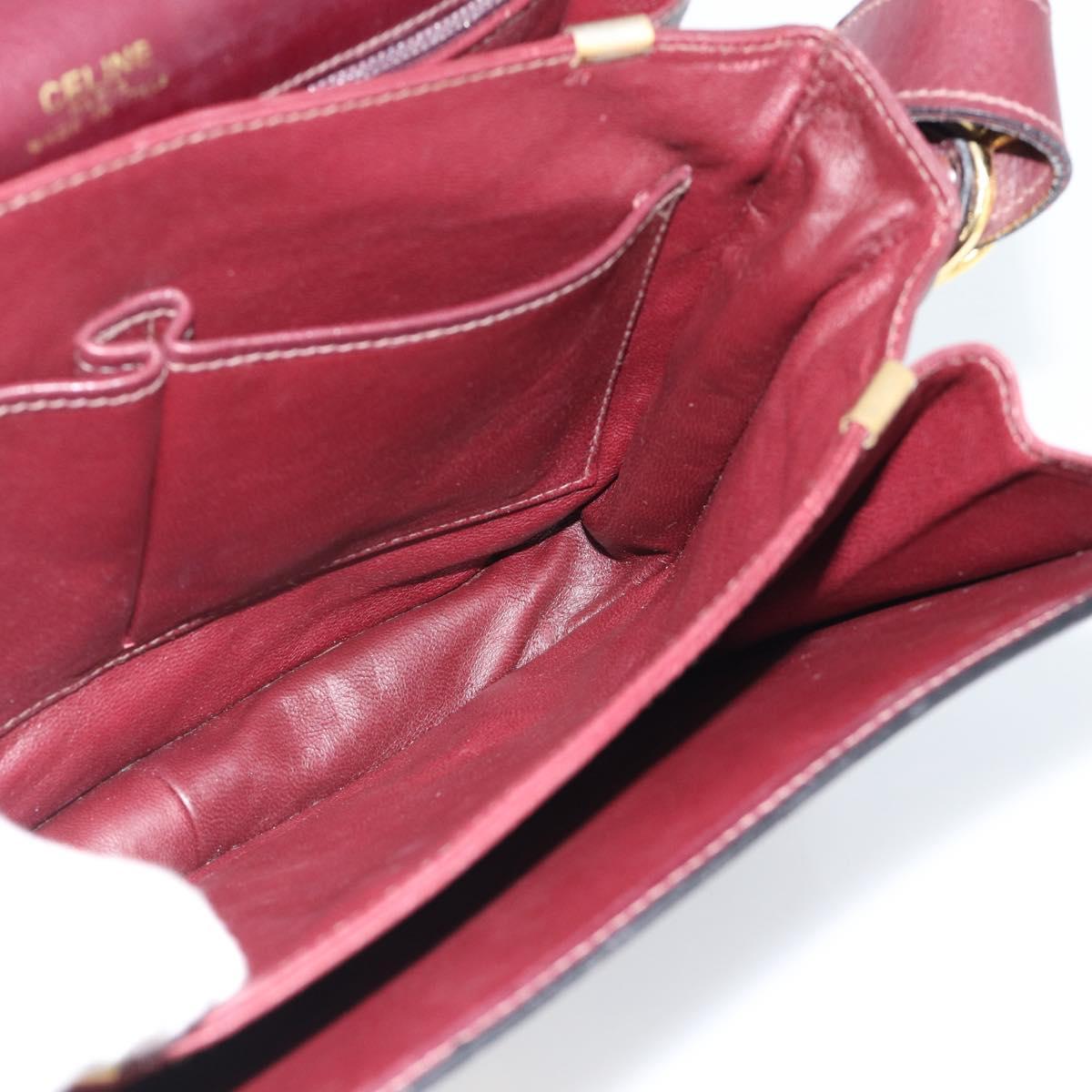 CELINE Horse Carriage Shoulder Bag Leather Bordeaux Gold Auth 174318A