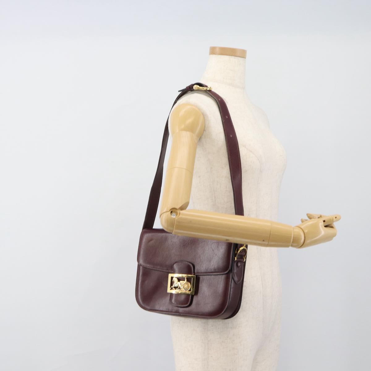 CELINE Horse Carriage Shoulder Bag Leather Bordeaux Gold Auth 174318A