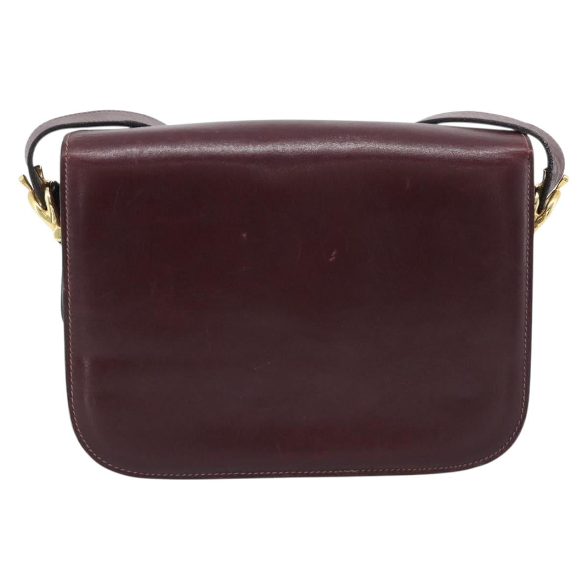 CELINE Horse Carriage Shoulder Bag Leather Bordeaux Gold Auth 174318A