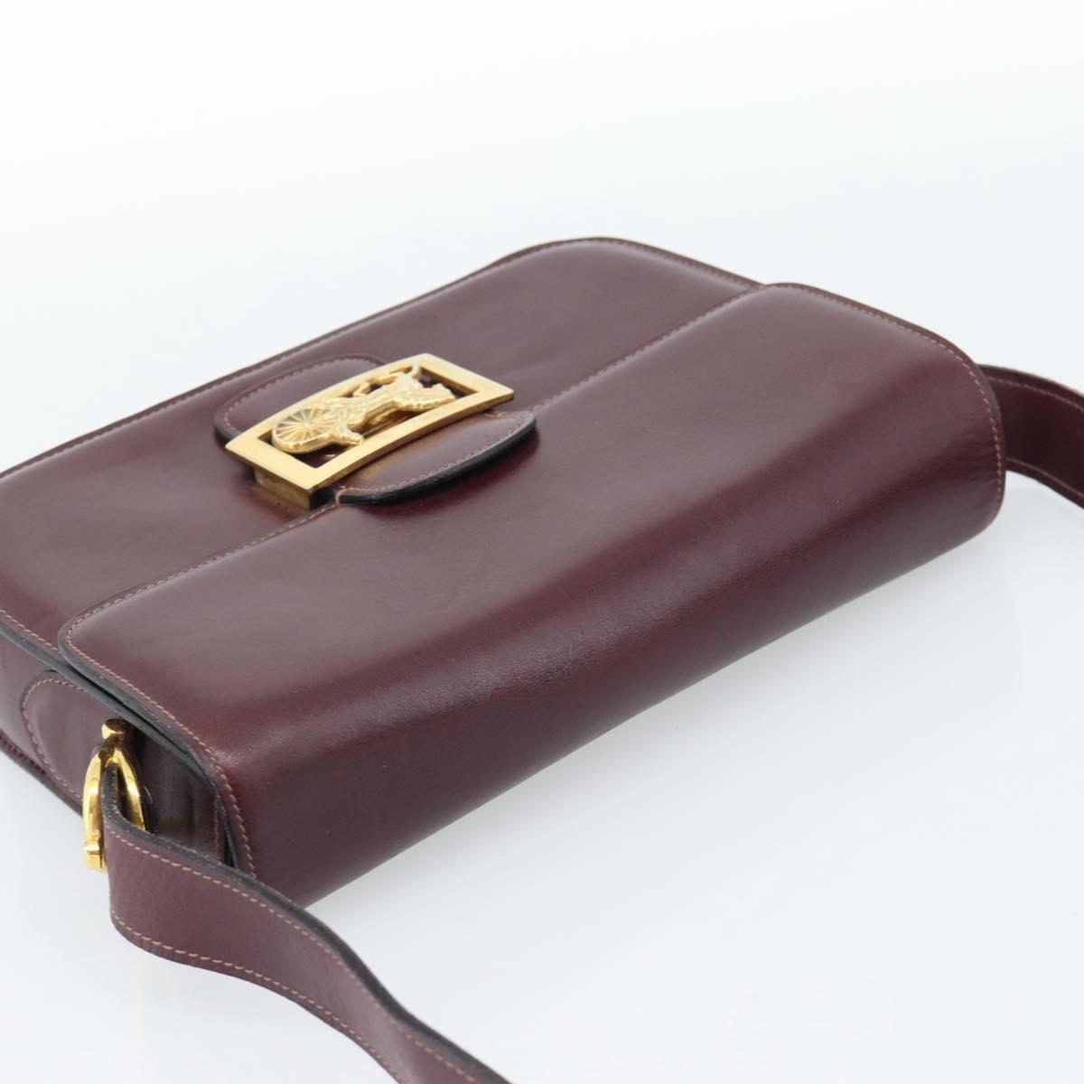 CELINE Horse Carriage Shoulder Bag Leather Bordeaux Gold Auth 174318A