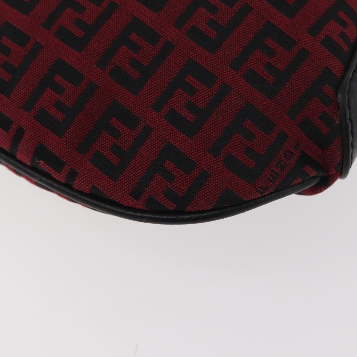 FENDI Zucchino Canvas Shoulder Bag Red Silver Auth 174322V