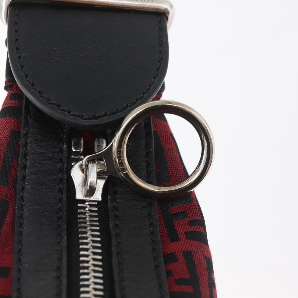 FENDI Zucchino Canvas Shoulder Bag Red Silver Auth 174322V
