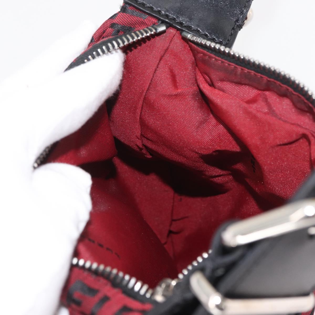FENDI Zucchino Canvas Shoulder Bag Red Silver Auth 174322V