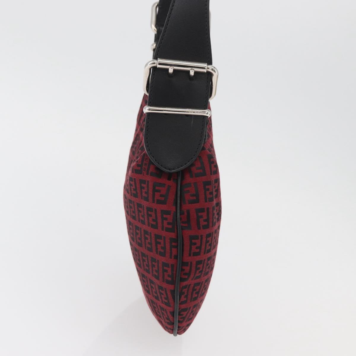 FENDI Zucchino Canvas Shoulder Bag Red Silver Auth 174322V