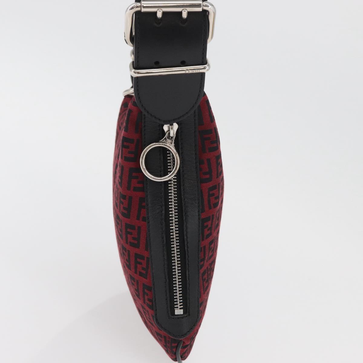 FENDI Zucchino Canvas Shoulder Bag Red Silver Auth 174322V
