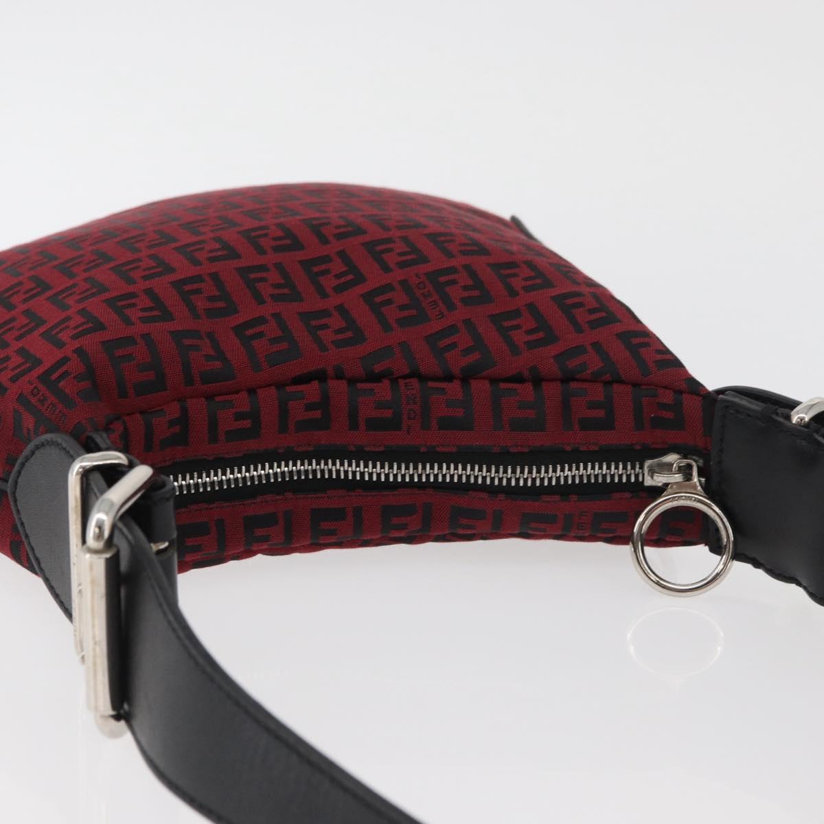 FENDI Zucchino Canvas Shoulder Bag Red Silver Auth 174322V