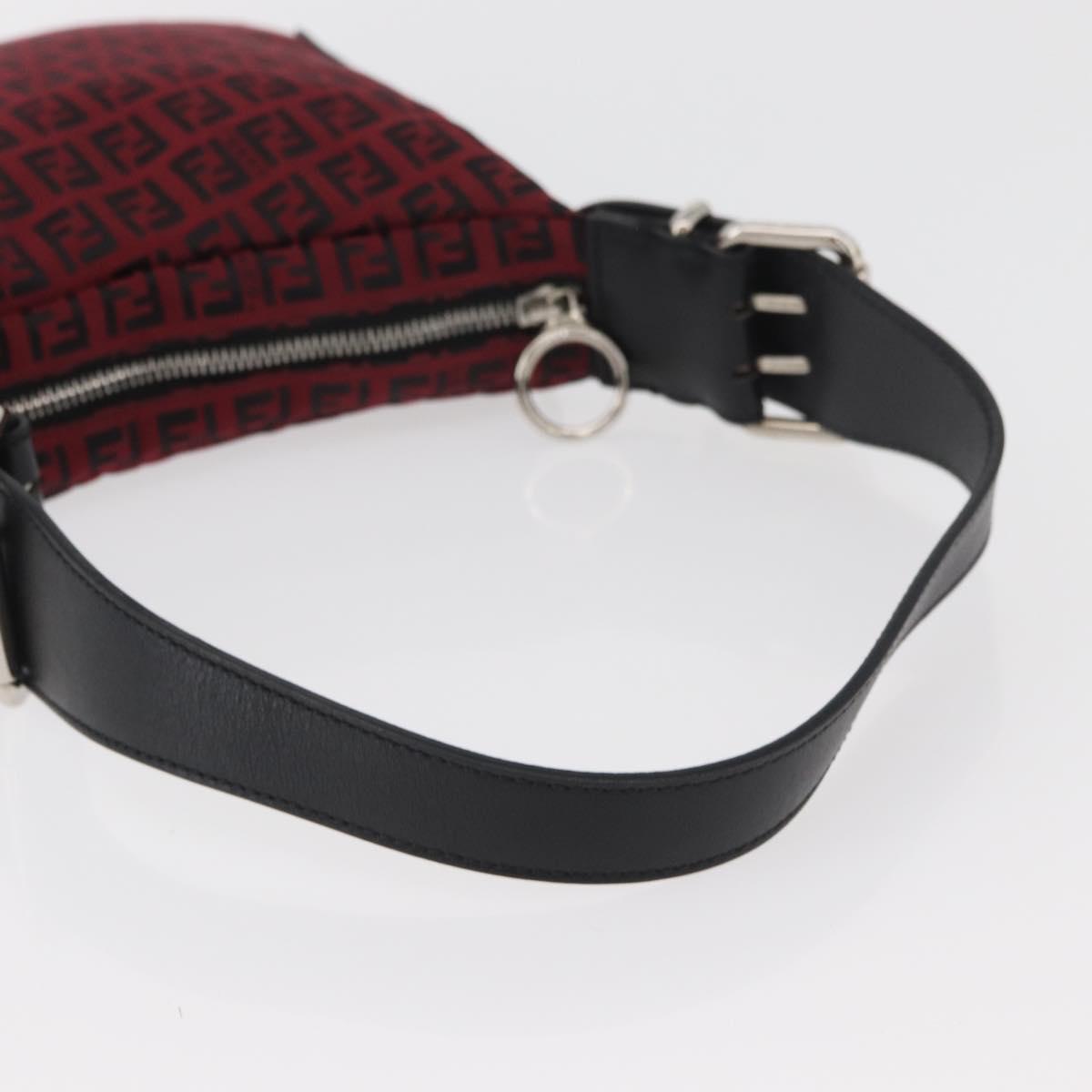 FENDI Zucchino Canvas Shoulder Bag Red Silver Auth 174322V