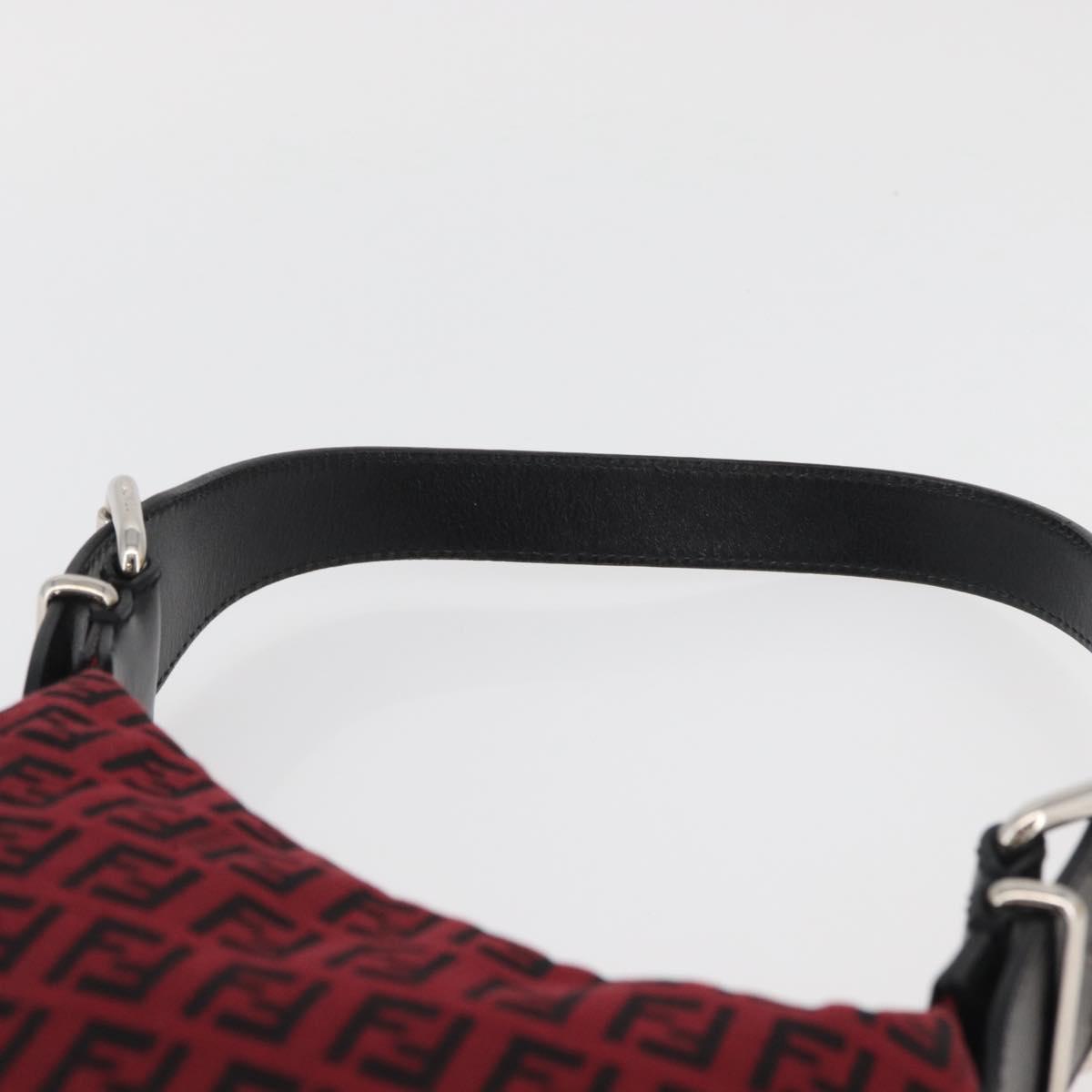 FENDI Zucchino Canvas Shoulder Bag Red Silver Auth 174322V